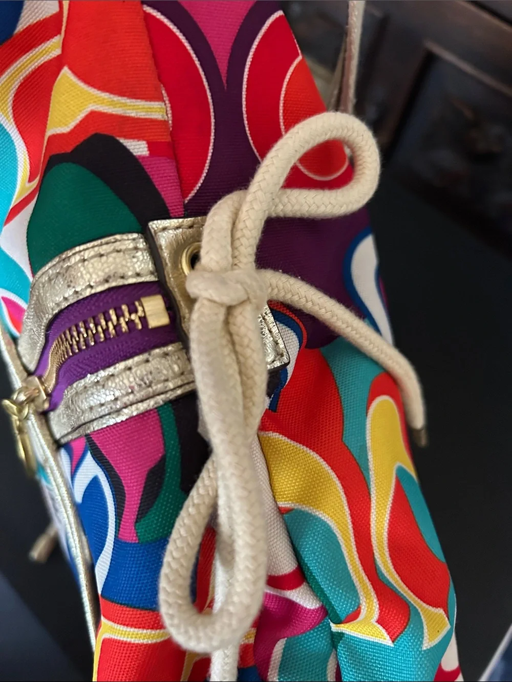 Coach Multicolor Signature Circle Tote with Gold Trim